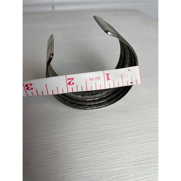 Silver Cuff Vintage Bracelet Rustic Western Wide Cuff Rope Ribs - Picture 9 of 9